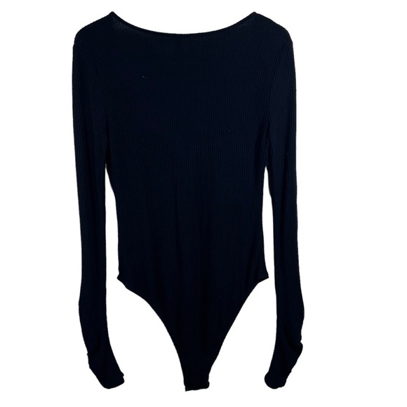 INTIMATELY FREE Free People Black Ribbed Long Sleeve V-Neck Bodysuit Large - Picture 6 of 8